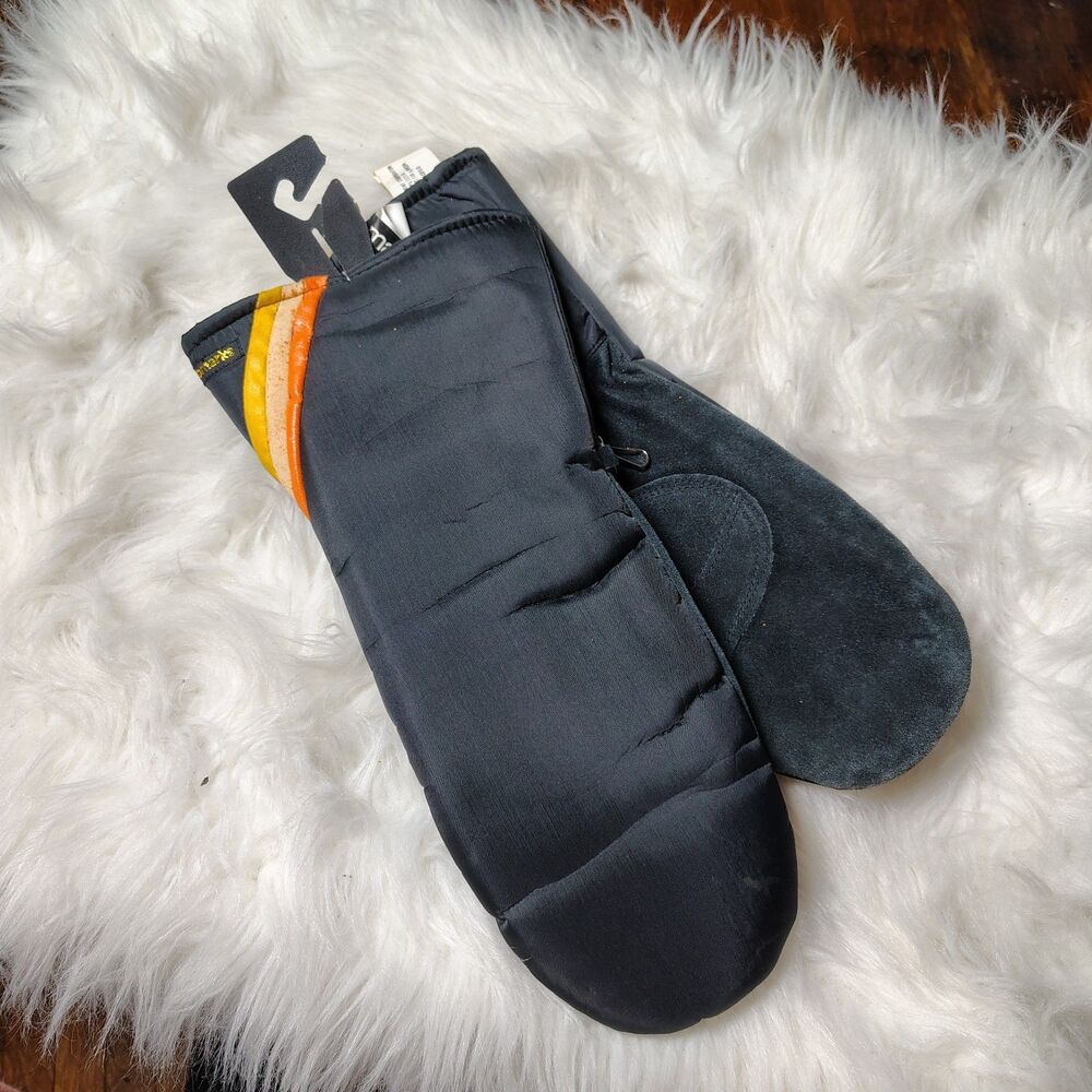 Retro Winter Blk Mittens W Orange Yellow Stripes VTG Men's Sz Medium W Tags/RT1